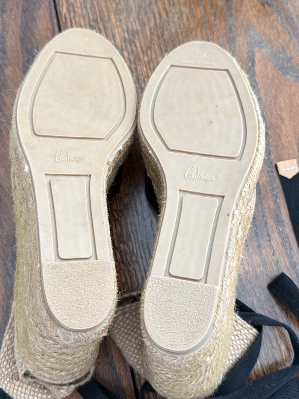 Castaner Black Canvas Espadrille Wedges with Jute Platform and Ankle Ties